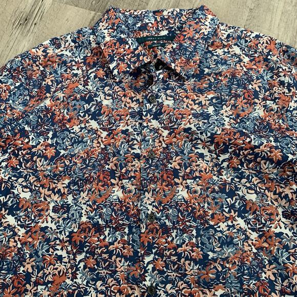 Perry Ellis Shirt Big Tall Mens XLT Blue Orange Floral S/S Cotton Stretch - Picture 1 of 6